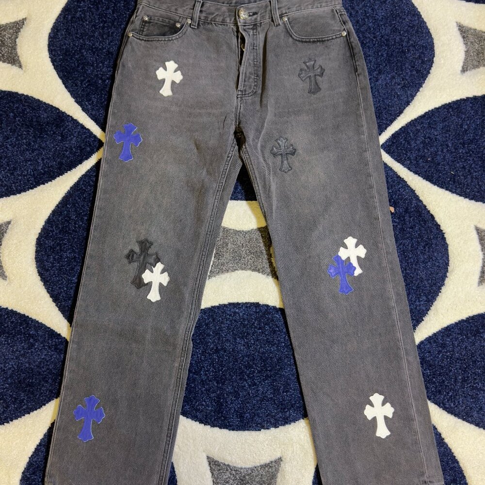 Chrome Hearts Black Levis Jeans With Blue and White Patches Size 34